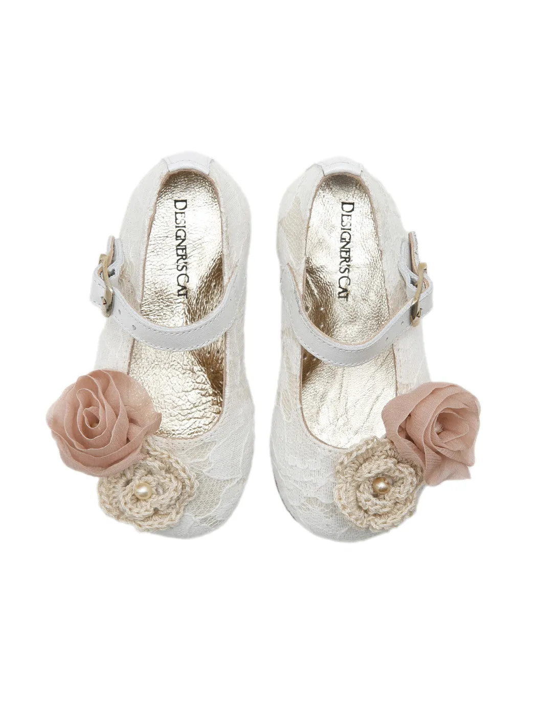 Baptismal baby Girl's ballerina shoe - CORINA White