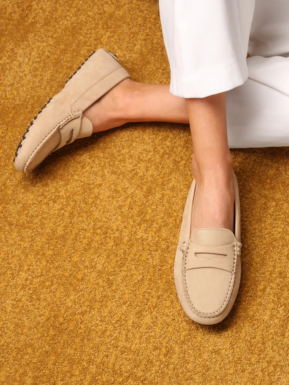 Beige Nubuck Driving Shoes