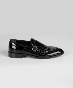 Black Crocodile Print Shoes for Men