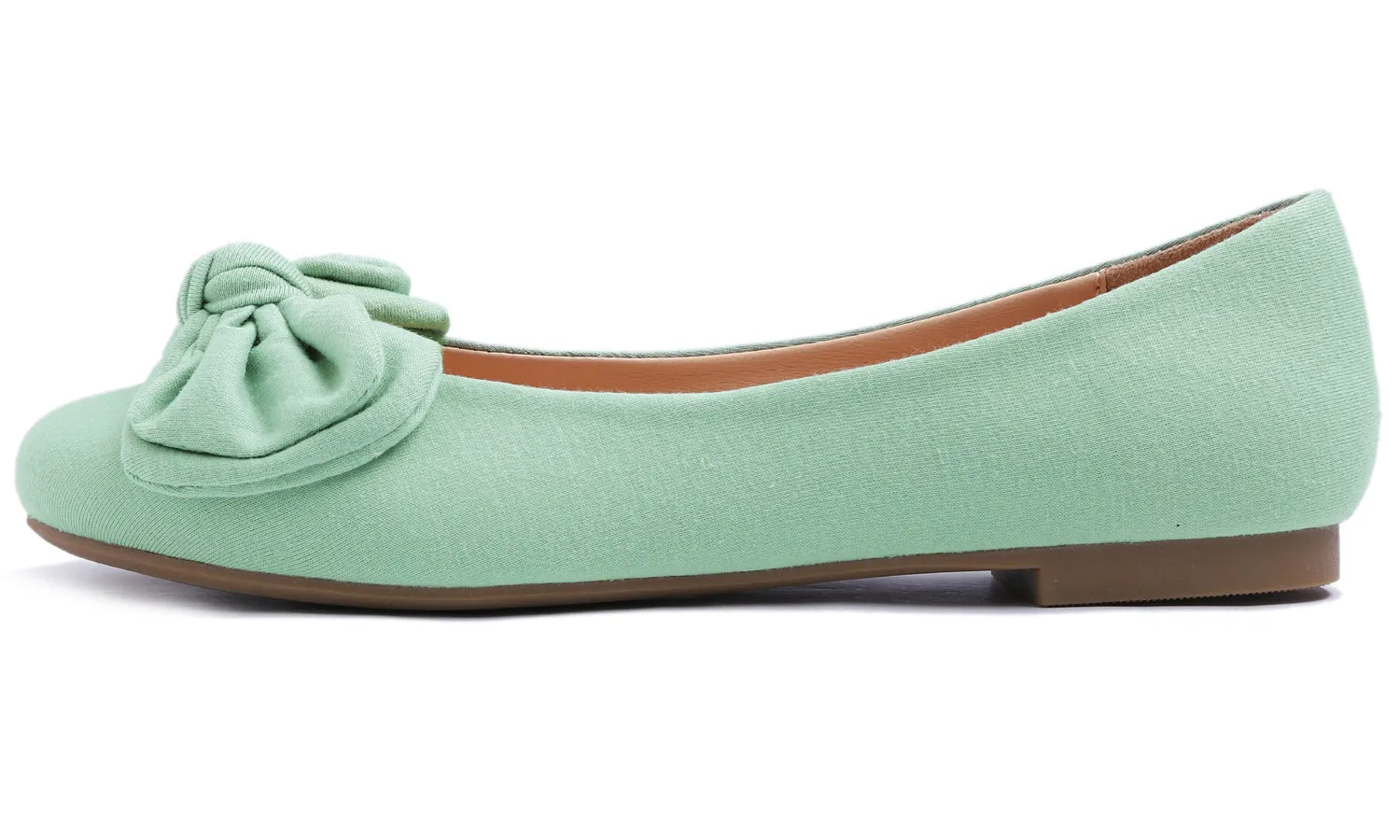 Feversole Women's Round Toe Cute Bow Trim Ballet Flats Green Jersey