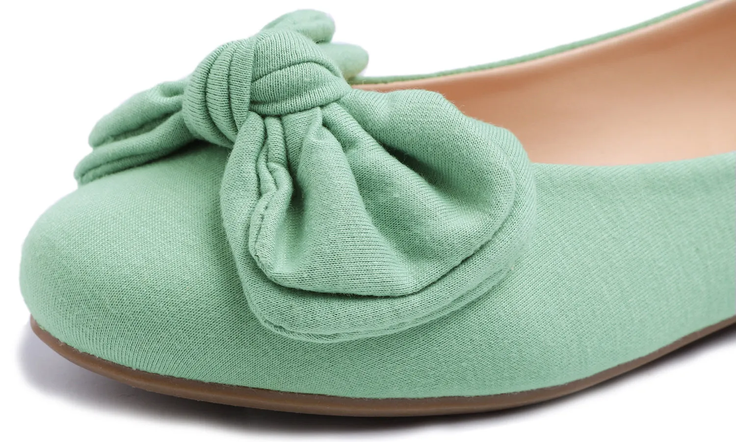 Feversole Women's Round Toe Cute Bow Trim Ballet Flats Green Jersey