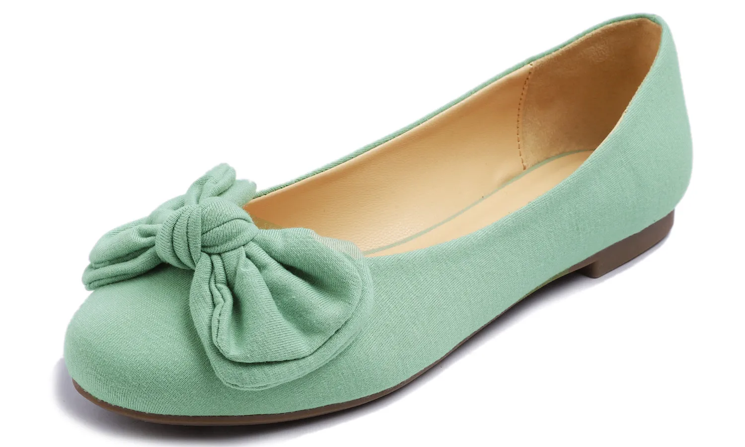 Feversole Women's Round Toe Cute Bow Trim Ballet Flats Green Jersey