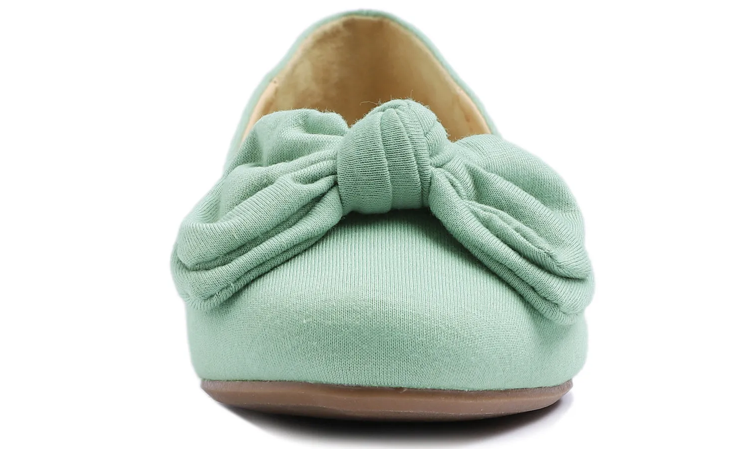 Feversole Women's Round Toe Cute Bow Trim Ballet Flats Green Jersey