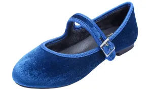 Feversole Women's Soft Cushion Extra Padded Comfort Round Toe Mary Jane Metal Buckle Fashion Ballet Flats Walking Shoes Peacock Blue Velvet