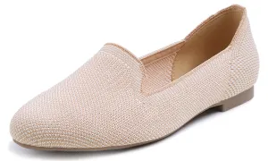 Feversole Women's Woven Fashion Breathable Knit Flat Shoes Nude Mixed Loafer