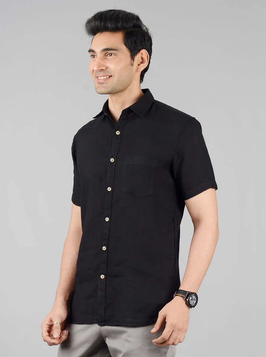 Jet Black Solid Slim Fit Casual Shirt | JadeBlue