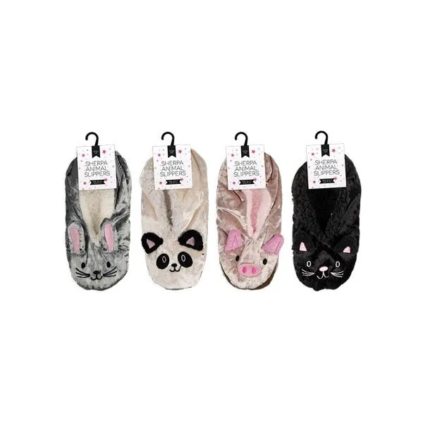 Ladies Sherpa Animal Slippers