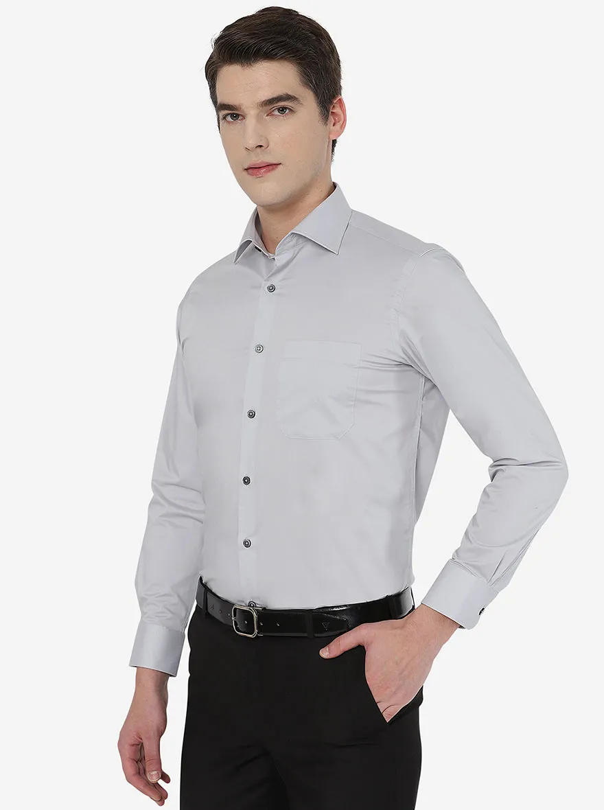 Light Grey Solid Slim Fit Formal Shirt | Greenfibre