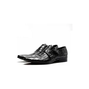 Luxury Alligator Pattern Pointed Toe Brogue Dress Shoes