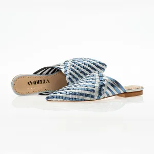 Mustique Mules Blue/ Silver Sand