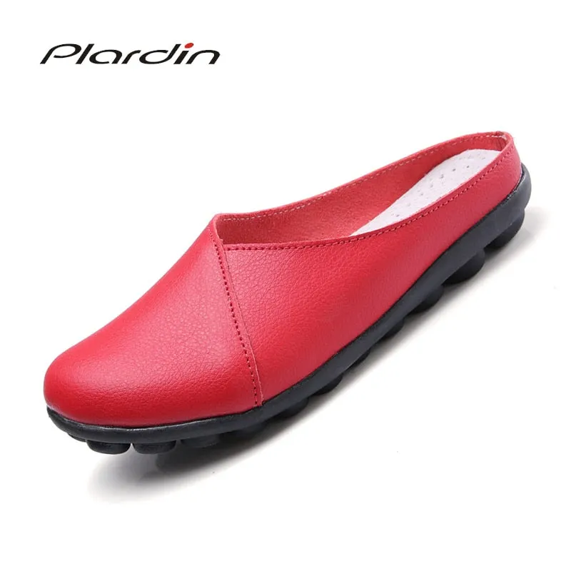 Plardin Cow Muscle Ballet Summer Women Genuine Leather Shoes Woman Flat Flexible Nurse soft Peas Loafer Flats flip flops women